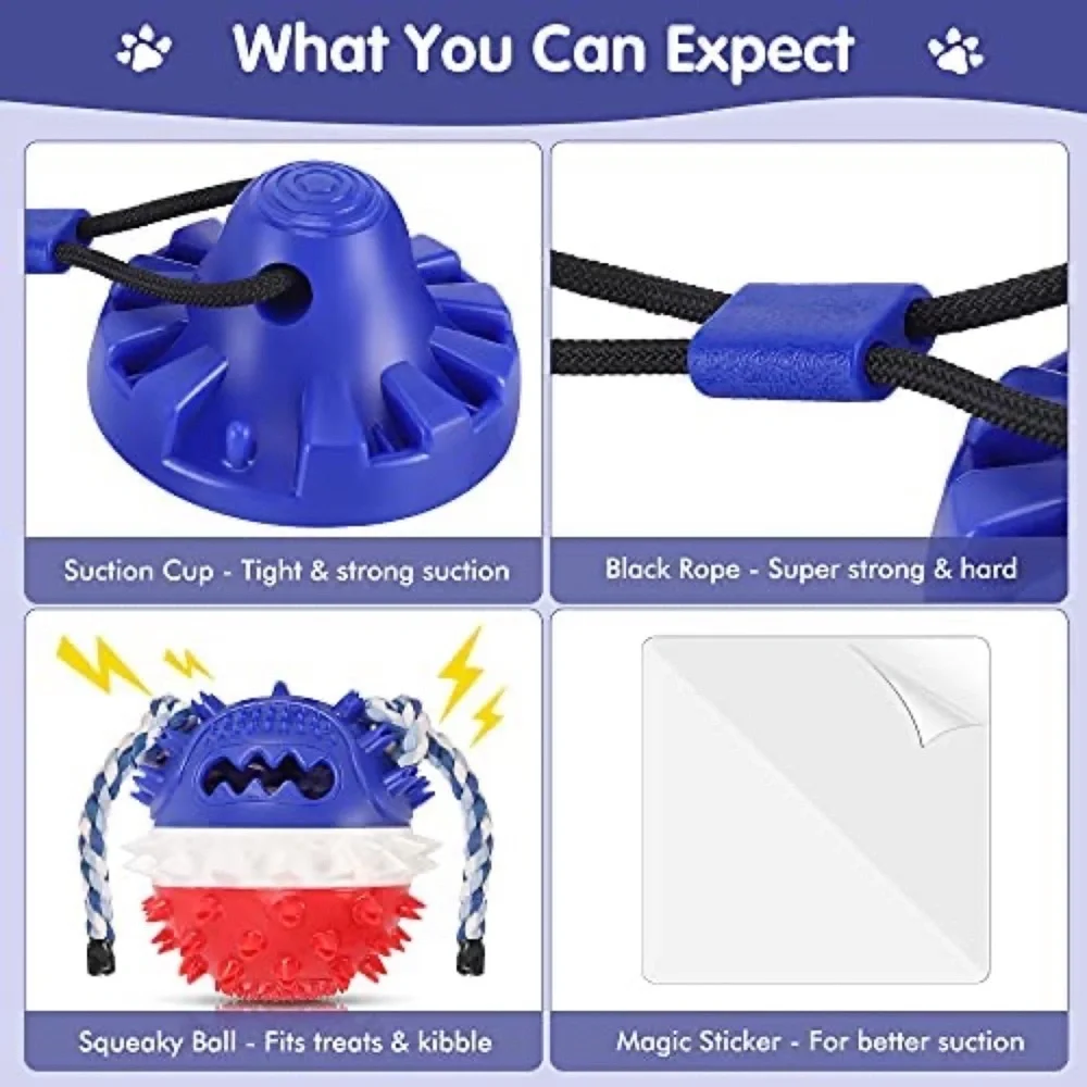 Dog Squeaky Suction Cup Tug of War Treat Dispensing Rope Teeth Cleaning Chew Toy